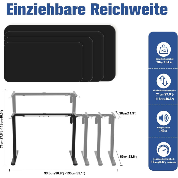 Ергомейкер: Регульований за висотою стіл-підйомник з пам'яттю та плавним запуском/зупинкою, 2-х секційний телескопічний електричний стіл-підйомник (чорний). Одномоторне стійке підйомне шасі.