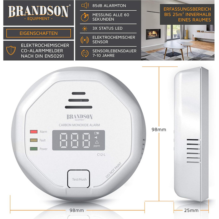 Датчик CO2 Brandson - Вимірювач якості повітря, сенсор вуглекислого газу, моніторинг PPM, індикатор CO2, рекомендації по вентиляції, будильник, термометр, гігрометр