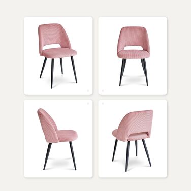 Набір з 4 стільців для їдальні, кухонних, з корду, з м'яким сидінням та ергономічною спинкою, рожеві