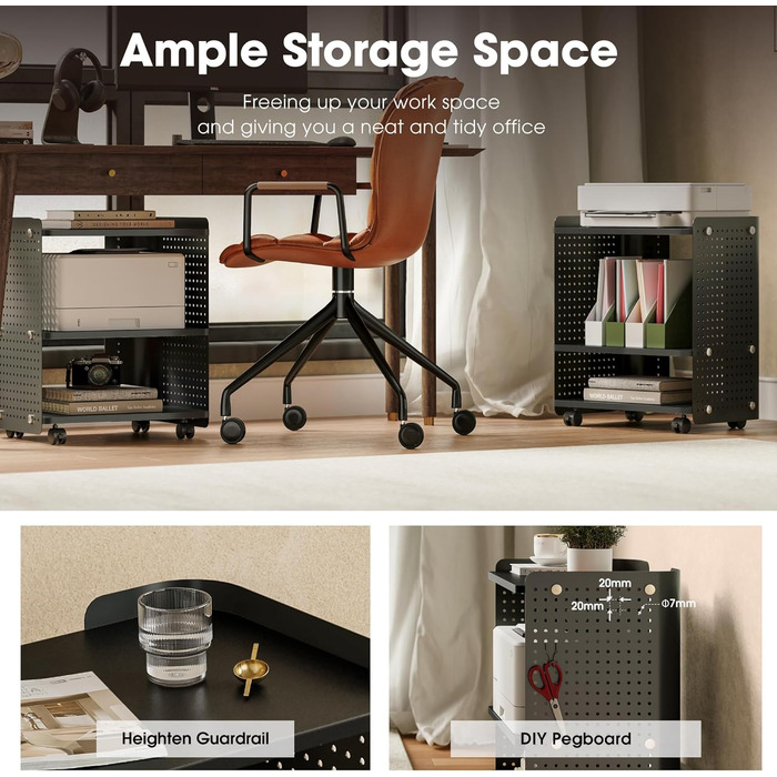 Стіл для принтера Fenge на коліщатках з органайзером та полицями, 45.3x33.5x53.5 см (Чорний)