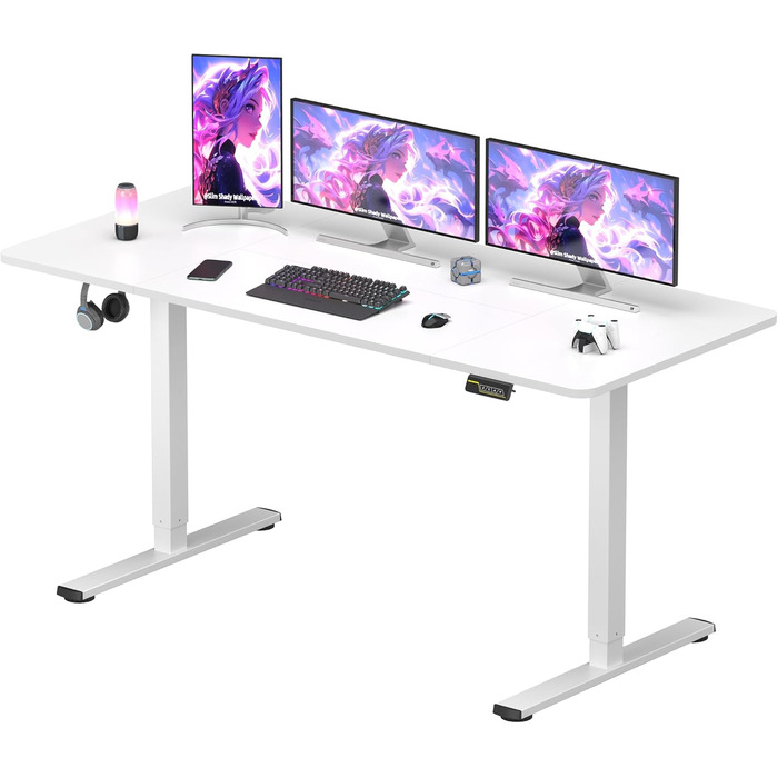 SANODESK електричний стіл 160x60 см, геймерський стіл з пам'яттю, гачок, білий
