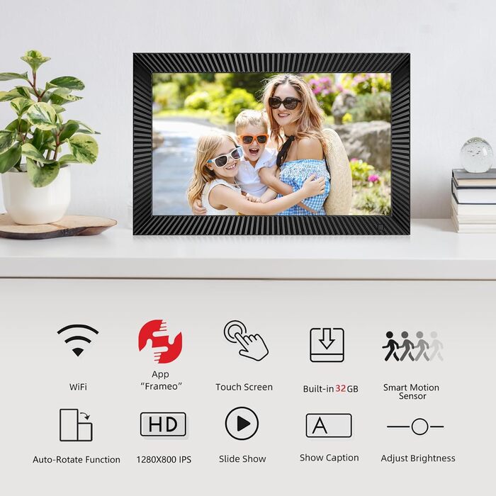 Цифровий фоторамка Frameo 10.1 дюймів з Wi-Fi, датчиком руху, 32GB пам'яті та сенсорним екраном