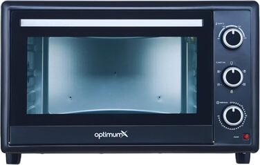 Міні-піч OptimumX 20L з конвекцією, таймером на 60 хв, для піци, 1380 Вт, чорна (об'єм 60 літрів)