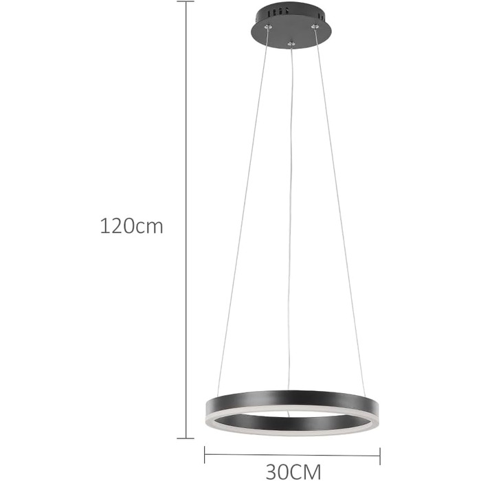 Підвісний світильник STARRYOL світлодіодний, 3 кільця, з можливістю затемнення 2700K-6500K, пульт дистанційного керування, 78 Вт, чорний, тип C 30см