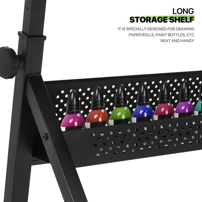 Набір мольбертів Magshion: регульований стіл для художника з нахиленою дерев'яною стільницею, стілець та 2 висувними ящиками для зберігання. Підходить для дому, офісу та школи (білий/чорний)