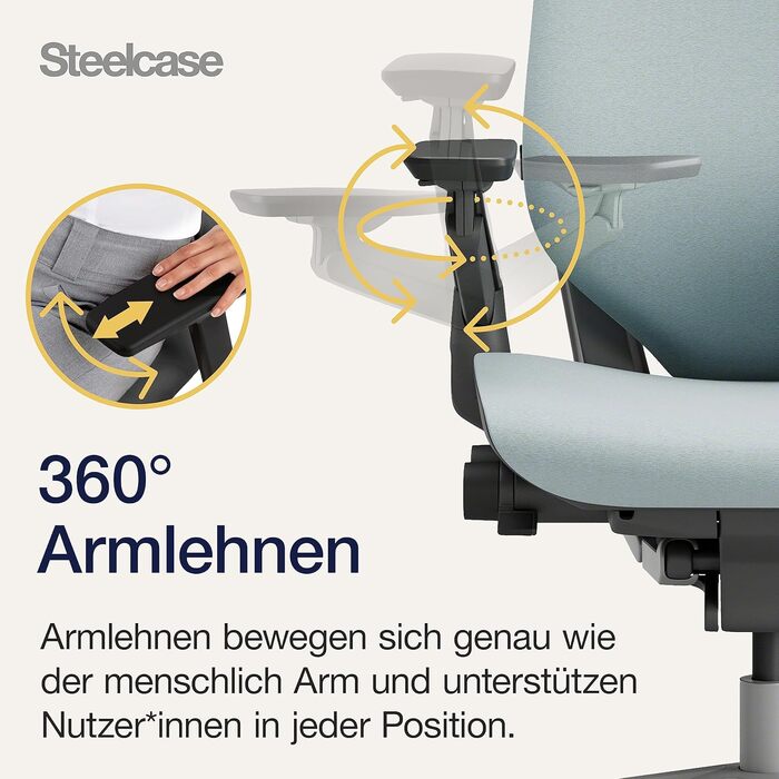 Ергономічне офісне крісло Steelcase Gesure, підлокітники 360, 3D жива спинка, підголівник, Storm Horizon