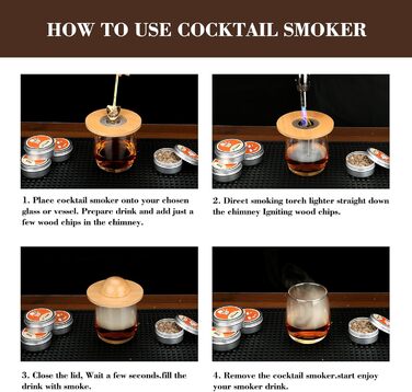 Набір для копчення коктейлів та віскі Saturn: копчення віскі, коктейлів, бурбону, кави та м'яса. 4 дерев'яні чіпси в комплекті