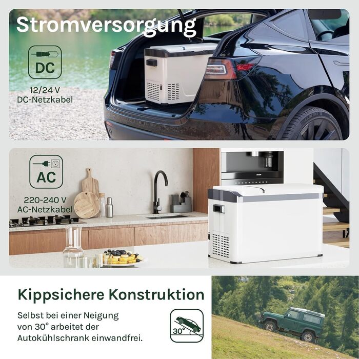 Автомобільний холодильник WOLTU 30л, електричний 12/230V, двозонний, для авто, пляжу, пікніка - білий + адаптер