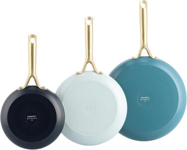 Набір сковорідок GreenPan Shades з керамічним антипригарним покриттям, 3 шт., діаметр 20/24/28 см, без PFAS, для індукційних плит, з ручками з нержавіючої сталі, придатні для миття в посудомийній машині та для використання в духовці, колір Terra (блакитни