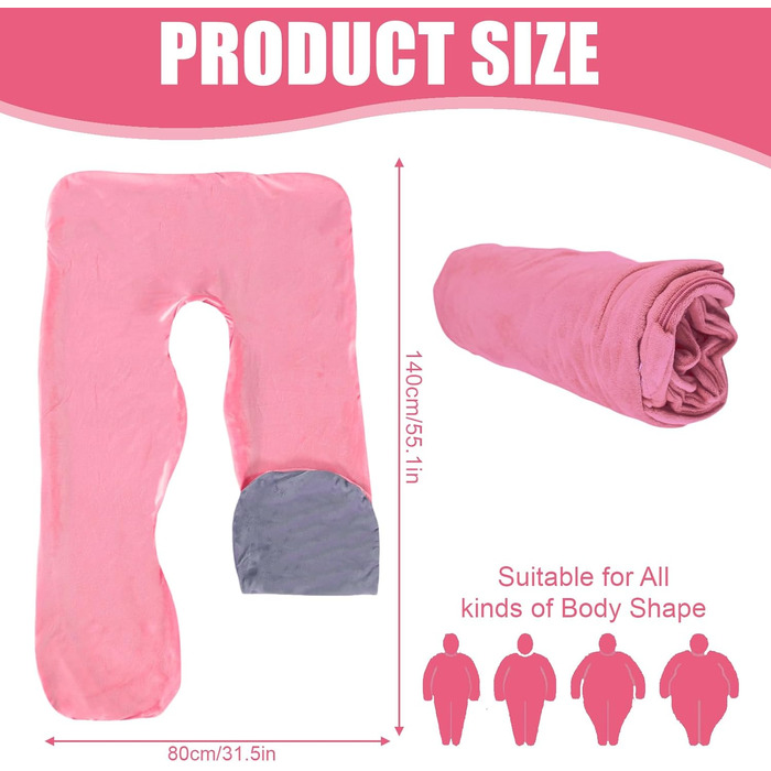 Наволочка на подушку для вагітних U-подібна, бавовняна знімна наволочка для подушки для годування та підтримки тіла, 140 x 80 см (Рожевий + Сірий)
