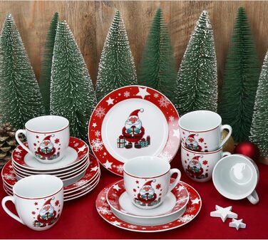 MamboCat Новорічний кавовий сервіз на 6 осіб з порцеляни (18 предметів) | Кавовий набір для святкування Різдва та Миколая