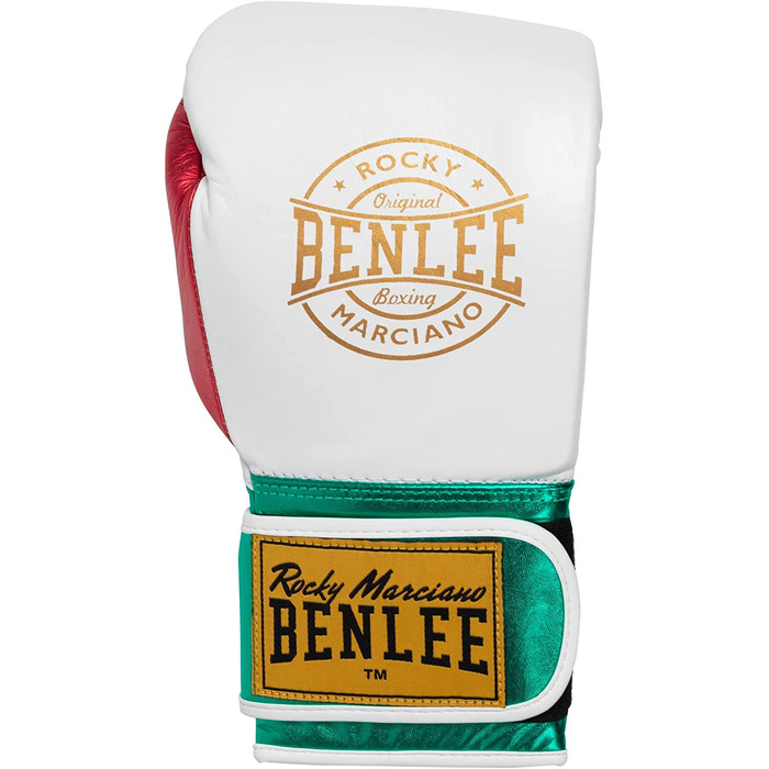 Боксерські рукавички Benlee зі шкіри METALSHIRE (білі / зелені / червоні, 10 унцій)