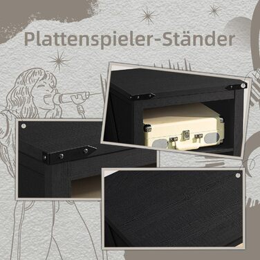 Підставка для програвача вінілу з місцем для платівок, чорна. Місце для 160 платівок. Дерев'яна підставка-шафа для програвача, полиця для вітальні, спальні, офісу