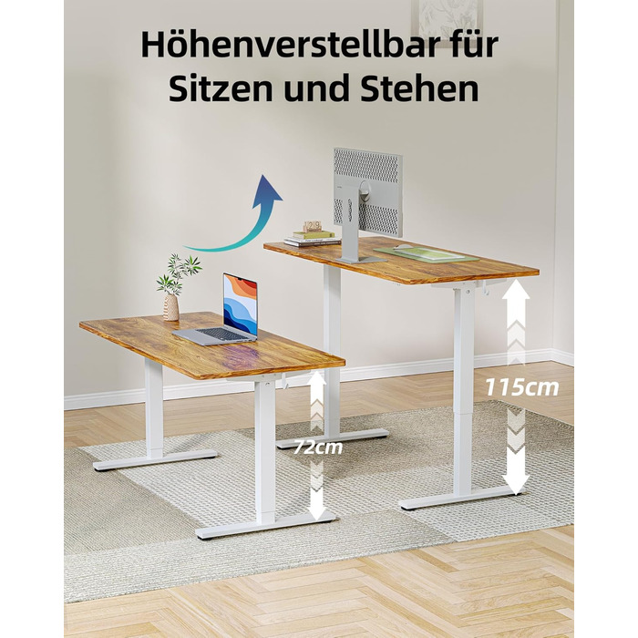 Регульований стіл BEXEVUE 120x60 см, електричний, з пам'яттю, для комп'ютера, білий