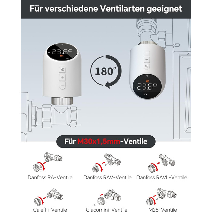 Розумний термостат для радіатора Beok WiFi з керуванням через Tuya, Google Assistant та Alexa, живлення від батарейок