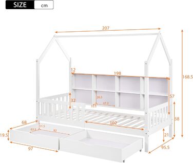 Ліжко дитяче 80x160 см з ящиками та віконцем, масивне дерево, захист від падіння, ламелі, для хлопчиків та дівчаток, ліжко-будиночок, без матраца, білий колір