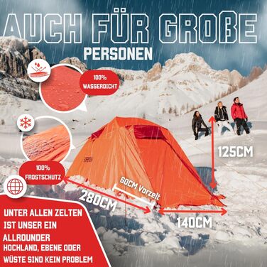 Намет GOALPINE® Expedition I 2-місний помаранчевий: ультралегкий, водонепроникний (4000 мм) для туризму, альпінізму та велопоходів, 3-4 сезони, швидке встановлення