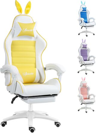 Крісло геймерське Vinsetto Reclining Racing з підголівником та підтримкою попереку, PU шкіра, комп'ютерне, з підніжкою та регульованими вушками, жовте