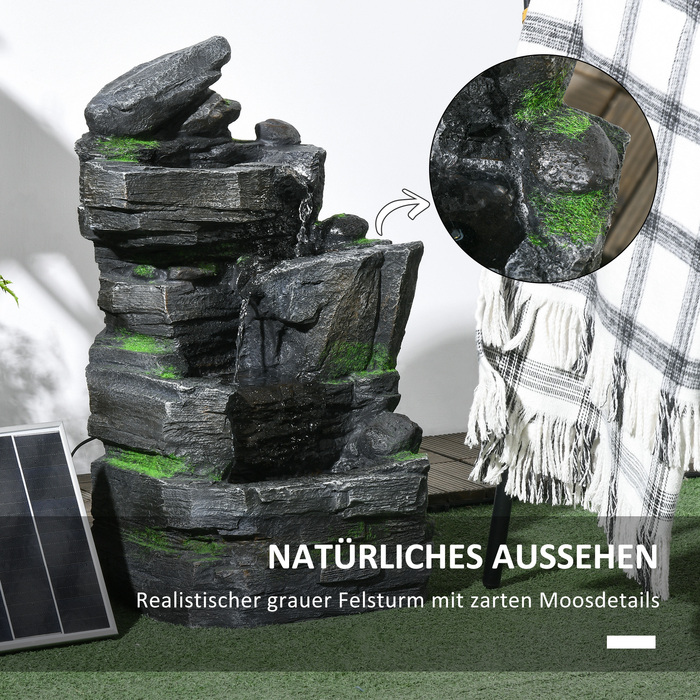 Сонячний фонтан Outsunny з LED-підсвічуванням для вулиці 34 x 28 x 57 см, стійкий до погодних умов та екологічний, 4 ступені циркуляції води, штучний камінь сірого кольору
