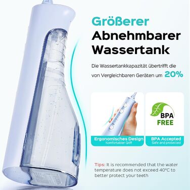 COSLUS Душова насадка електрична бездротова, Testsieger 2026: 20 рівнів тиску води, IPX7 водонепроникність, точна технологія Anti-Splash, 4 режими для здоров'я ротової порожнини, для щоденного використання та подорожей, 5 інтенсивностей (блакитний)