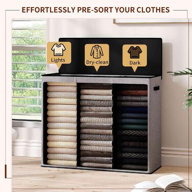 Кошик для білизни Relefree з 3 відділеннями, 180 л, сірий кошик для сортування білизни з кришкою та знімними мішками, для спальні, ванної кімнати, гуртожитку