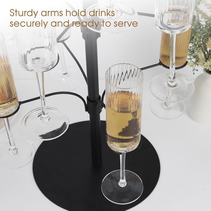 Стійка для келихів YCWF – 3 яруси, 12 келихів, для шампанського, коктейлів, маргарити (чорна)