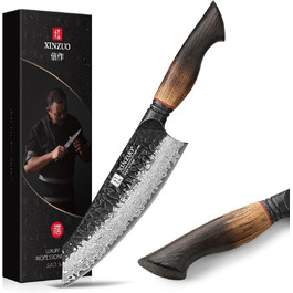 Ніж Сантоку XINZUO Damaststahl 19,3 см з нержавіючої сталі Дамаск, професійний кухонний ніж, серія Mo, ергономічна ручка з білого дуба
