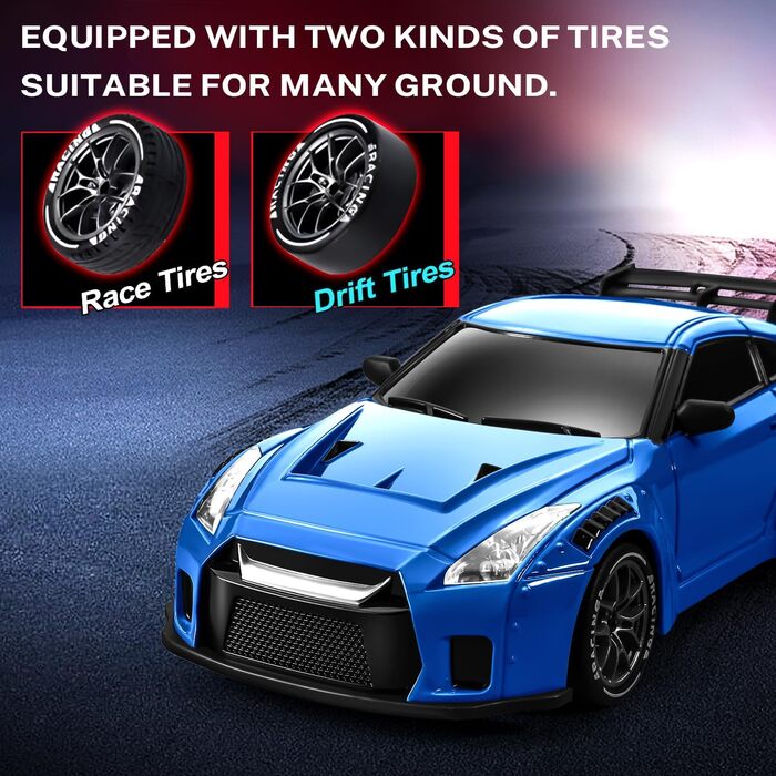 RC Drift Car ACAMMZAR 1:24, 4WD, 20 км/год, з LED підсвіткою, 2 акумулятори, для дітей від 4 років та дорослих - блакитний S815