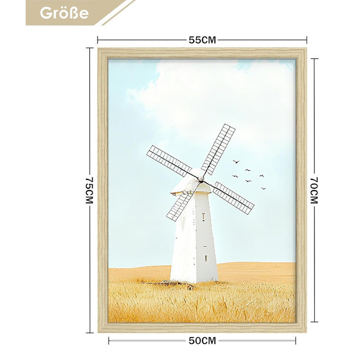 Набір фоторамок 3 шт 70x50 см з дерева для фото, картин, постерів (натуральне дерево)