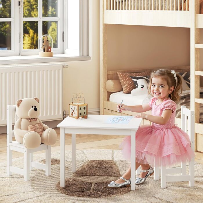 Дитячий стіл і 2 стільці WOLTU - комплект для дитячої кімнати, ігрової зони, садочка. Підходить для дітей від 2 років, білий.