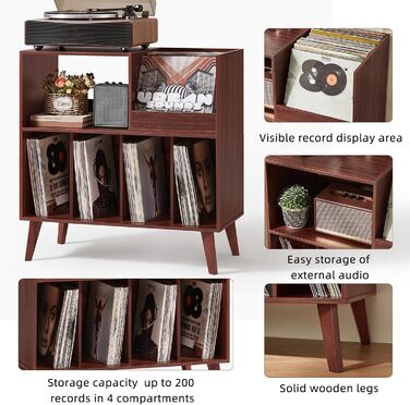 Стійка для платівок з полицями, органайзер для вінілових платівок на 300 альбомів, горіх