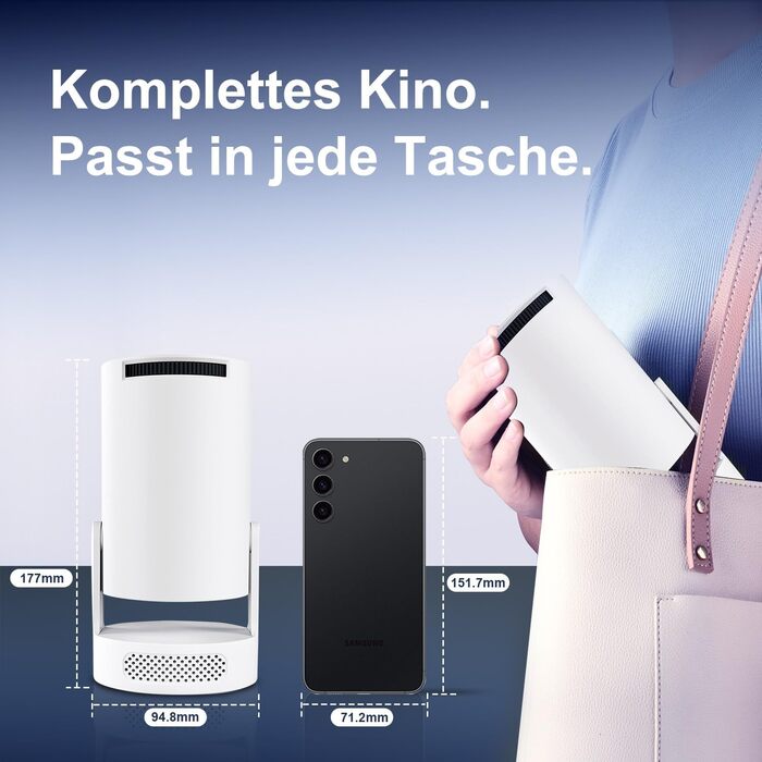 Міні проєктор Salange 4K з Wi-Fi 6, Bluetooth 5.2 та Android OS 11.0. Підтримка 180° повороту, для телефону/Xbox/ноутбука/TV Stick/USB. Білий (HY300ula + 5W динамік)