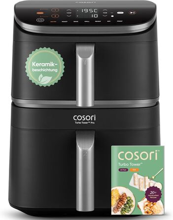 Фритюрниця без олії COSORI Turbo Tower Pro з керамічним покриттям, 2 камери, 10.8 л, DualBlaze, автоматичне регулювання повітряного потоку