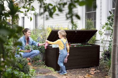 Садова скриня/бокс для зберігання Koll Living Gartenbox 623 л, коричневий - з газовими амортизаторами, вантажопідйомність кришки 272 кг
