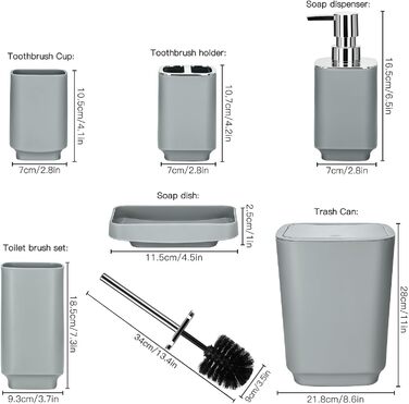 Розкішний набір для ванної кімнати відро для сміття, щітка для унітазу, тримач для зубної щітки, кружка, мильниця, диспенсер, 6 шт.