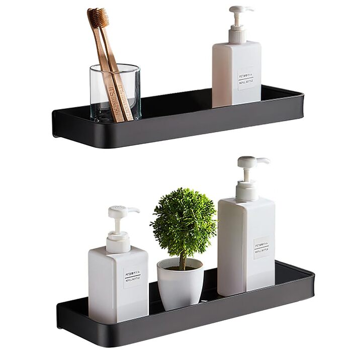 Поличка для душу без свердління, 2 шт. Алюмінієва поличка для душу та ванної кімнати, чорна