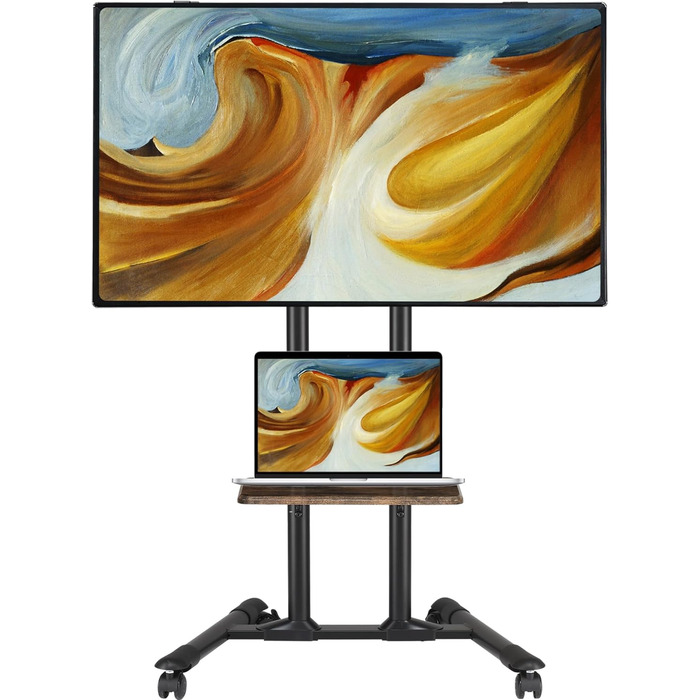 Підставка для телевізора ETHU з колесами, мобільна, для телевізорів 32-85 дюймів (LCD/LED/Plasma), до 60 кг, регульована по висоті, з підставкою для ноутбука, VESA 600x400 мм, горіх