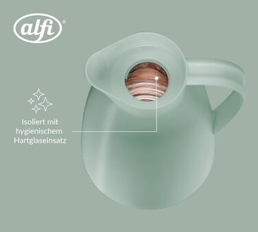 Термос Alfi ECO 1.0л з термоізоляційним скляним вкладишем, кришкою з поворотним механізмом та зручною кнопкою, для зручного наливання однією рукою, ідеальний для кави та чаю, BPA Free (М'ятно-зелений)