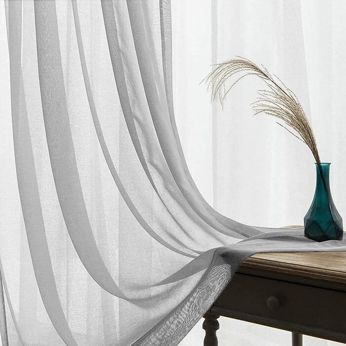 Завіса з вуалі TOPIC з вушками, прозорі фіранки, прозорі марлеві шарфи з вушками для вітальні, спальні, 245 см x 140 см (HxB) (140 х 145 см, сірий)