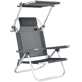 Шезлонг садовий розкладний з подушкою та регульованим дахом, 6 положень спинки, 62 x 68 x 79 см, темно-сірий