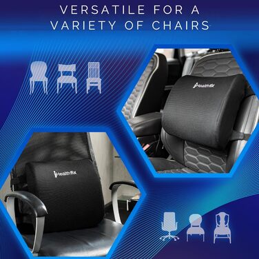 Ергономічна подушка під поперек Healthfix з ефектом пам'яті для офісного стільця, авто та дивана (розмір Medium, 70-90 кг)