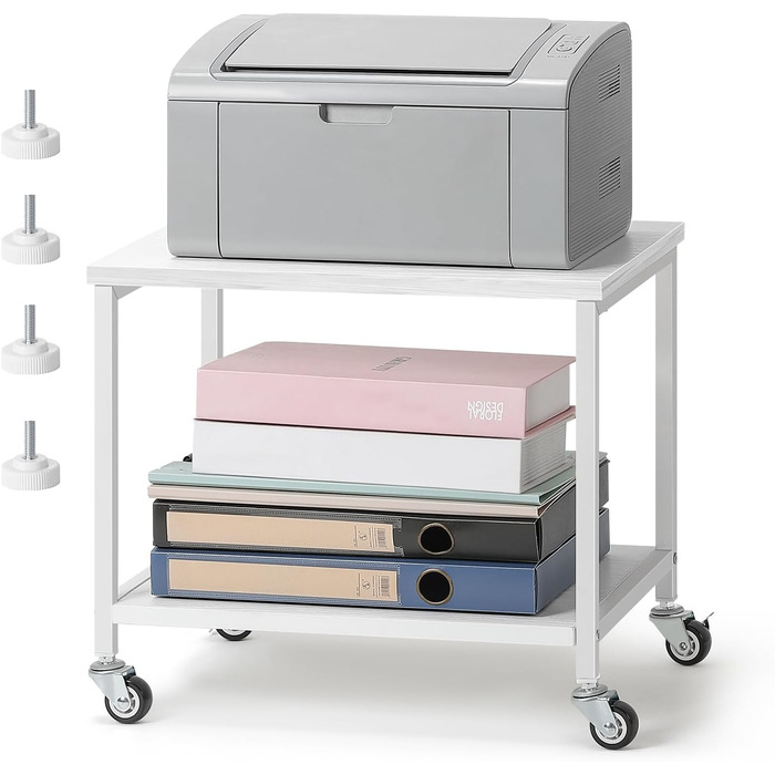 Підставка для принтера Smusei біла, 2-рівнева, з роликами, 42 x 30 x 35 см | Підставка для офісу та дому