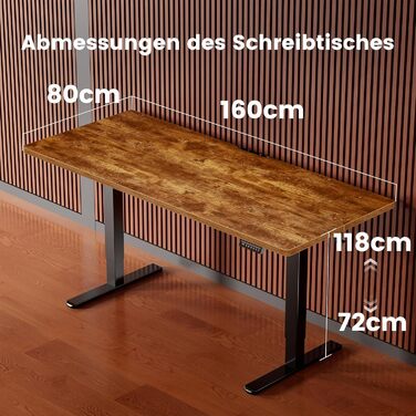 Електричний регульований стіл ErGear 160x80 см з 4-ма пам'ятними настройками, з'єднувальною пластиною, для дому та офісу, вінтажний колір дерева