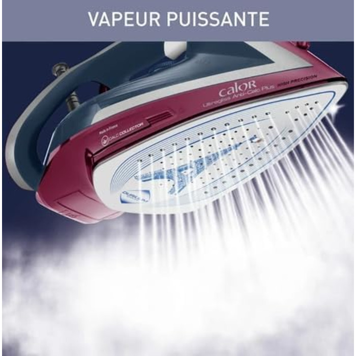 Праска з парою Calor Ultragliss Anti-Calc Plus FV6834C0, 2800 Вт, блакитний та фіолетовий