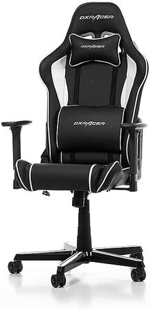 Ігрове крісло DXRacer Prince P08, шкірозамінник, чорно-біле, до 185 см