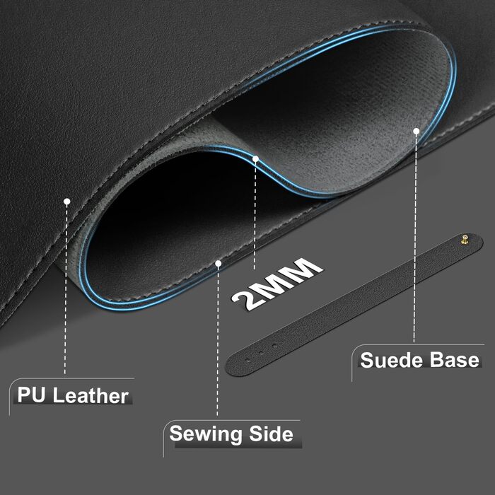 Двостороння шкіряна підкладка на стіл 120x60 см, водонепроникний захисний килимок для робочого столу з замшею (Чорний)