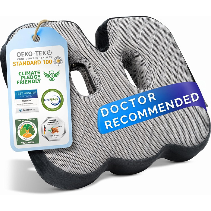 Ортопедична подушка для сидіння: офіс, авто та ін. З Memory Foam, для полегшення навантаження на куприк та сідничні кістки (Soft, 45-70 кг)