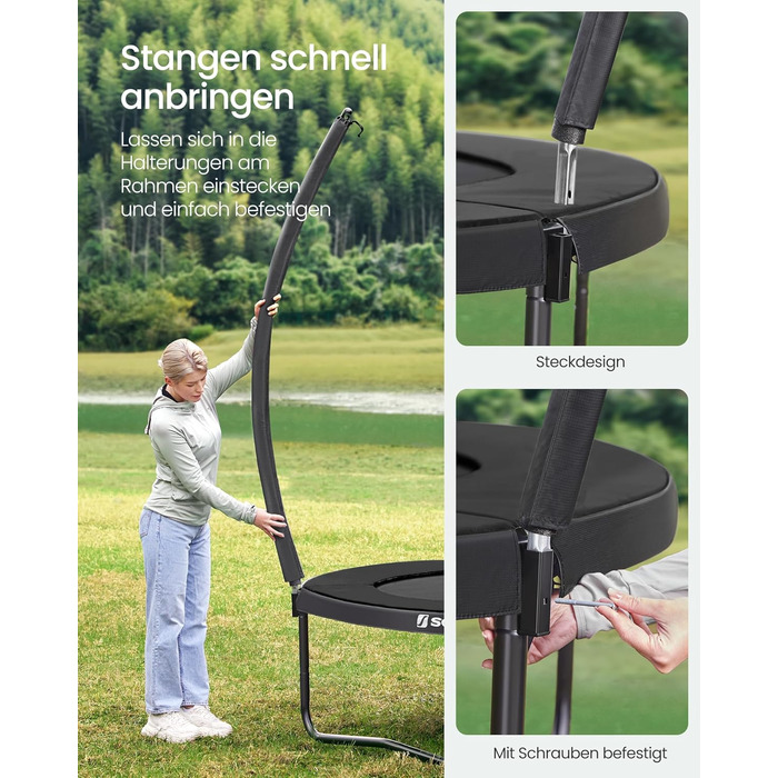 Батут SONGMICS садовий Ø305 см з захисною сіткою, драбиною та м'якими стійками, чорний