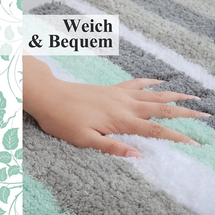 Набір килимків для ванної кімнати Homaxy (2 шт.) з мікрофібри, 40x60 см + 40x120 см, зелено-сірий. Вбираючі, м'які, з високим ворсом