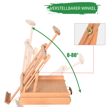 Мольберт Vinsetto Easel Studio з букового дерева, складний і регульований по куту, з висувним ящиком, натуральний, 42x36x12,5см для художнього приладдя
